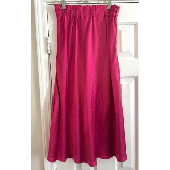 WHITE BIRCH Hot Pink High-Waisted Solid Satin Midi Skirt Barbie Pull-On - Sz M - Picture 6 of 6